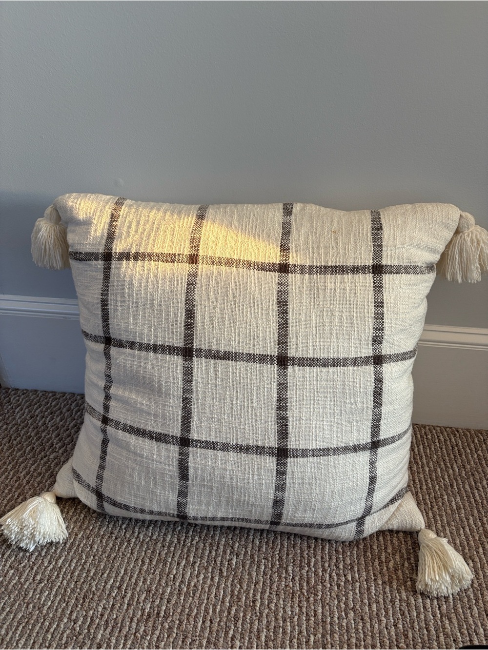 Hearth & Hand Decorative Plaid Tassel Pillow 24”x24”